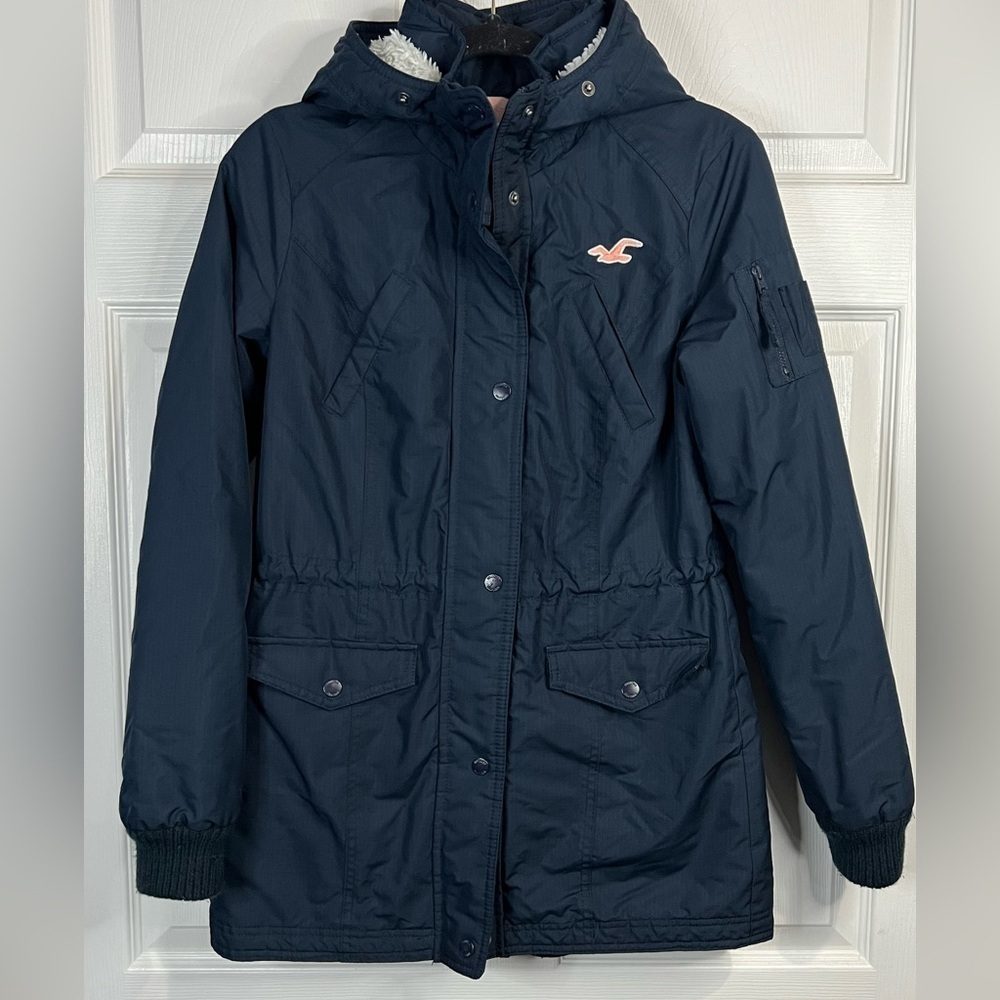 Hollister Women's California All-Weather Hooded Blue Parka Jacket - Size Small
